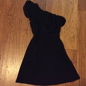 Ruffle one shoulder black dress