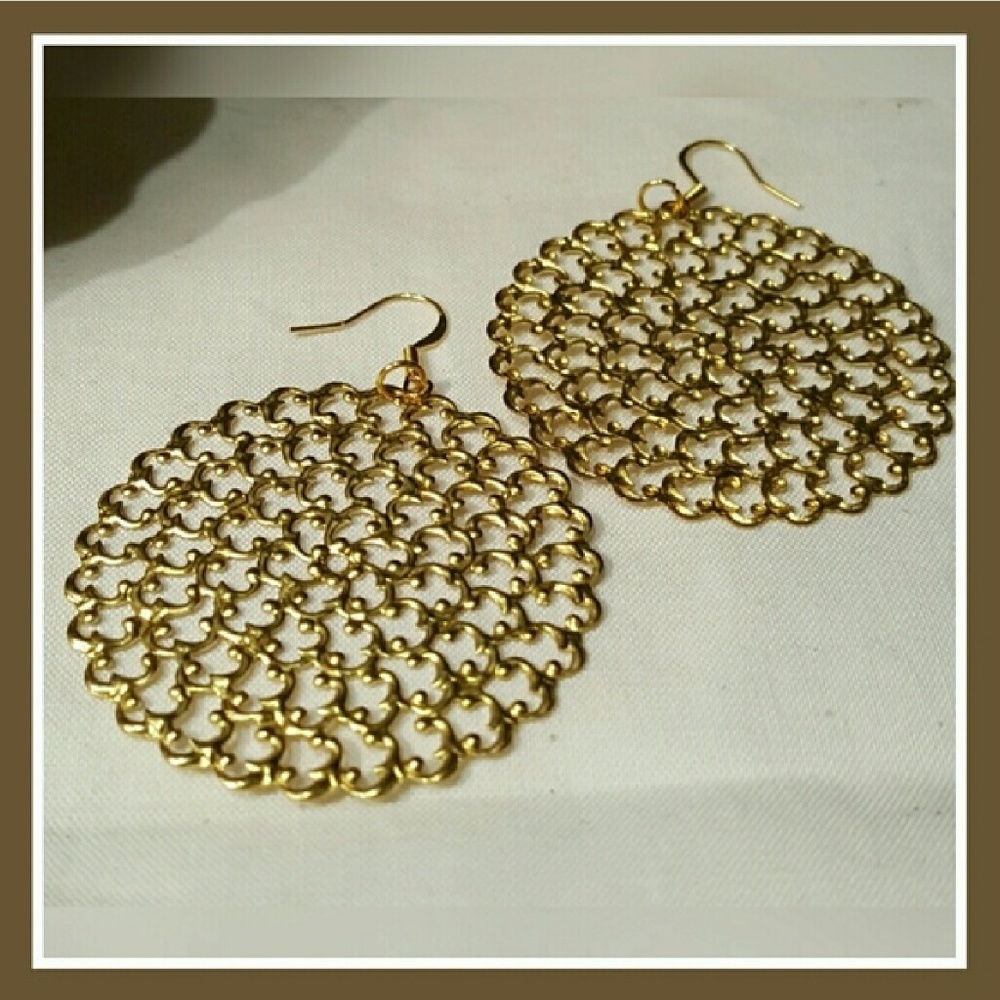 Goldtone Metal Cutout Weaved Earrings Fishhook Closure Handcrafted NEW