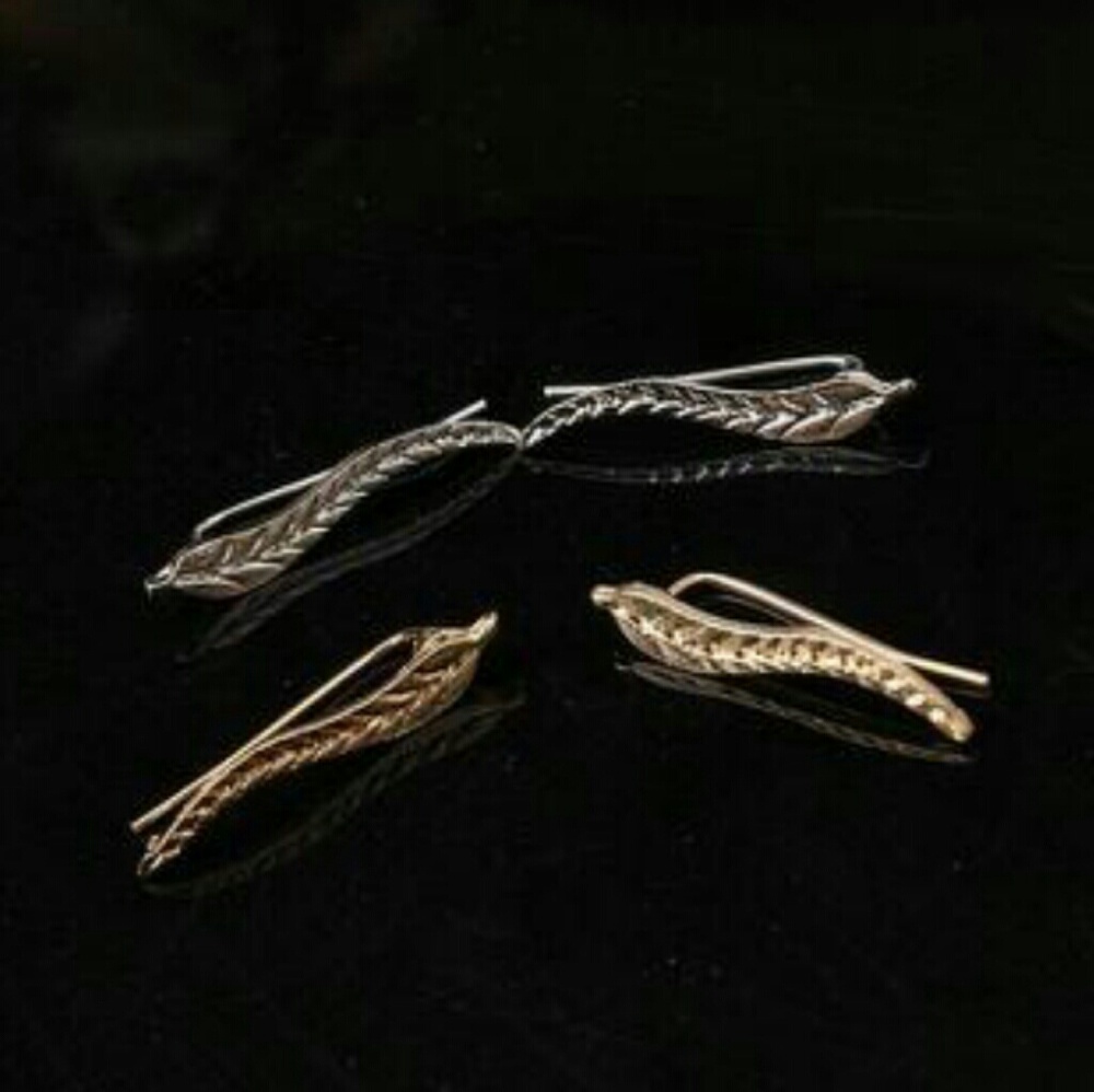 Silver or Gold Leaf Ear Curtain Earrings - Picture 2 of 4