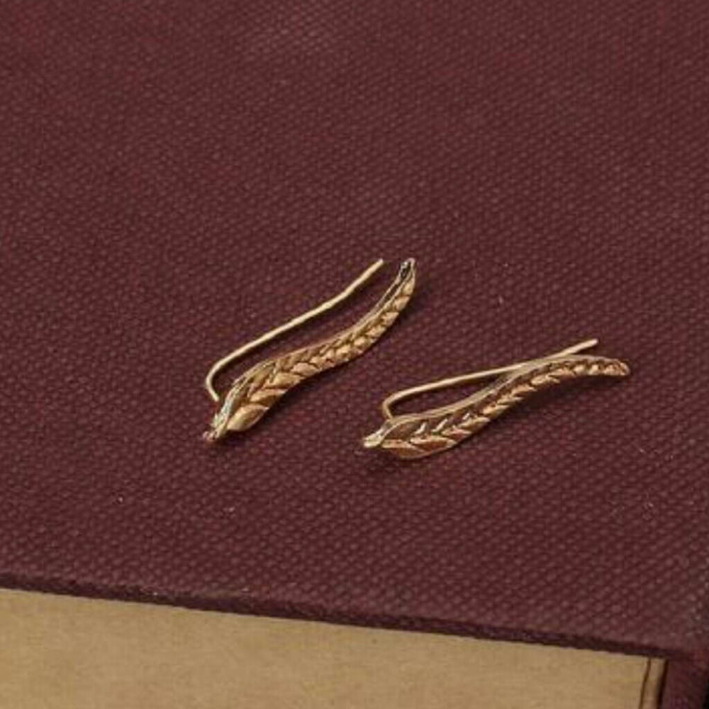 Silver or Gold Leaf Ear Curtain Earrings - Picture 3 of 4
