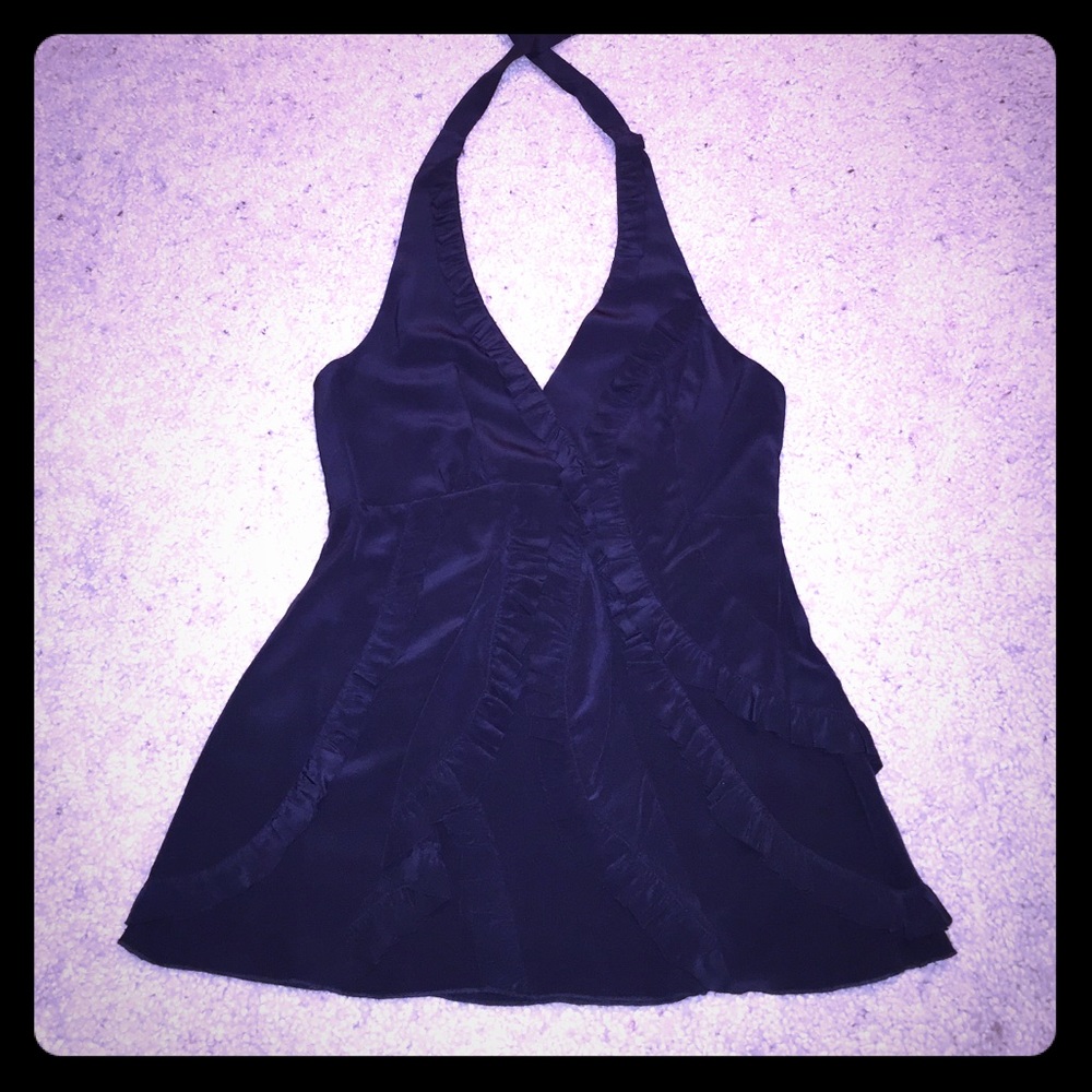 BCBG Black Halter top with Ruffle detail Sz XS EUC