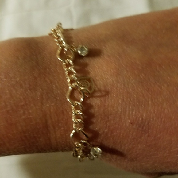 Gold hearts white rhinestones adjustable bracelet - Picture 1 of 3