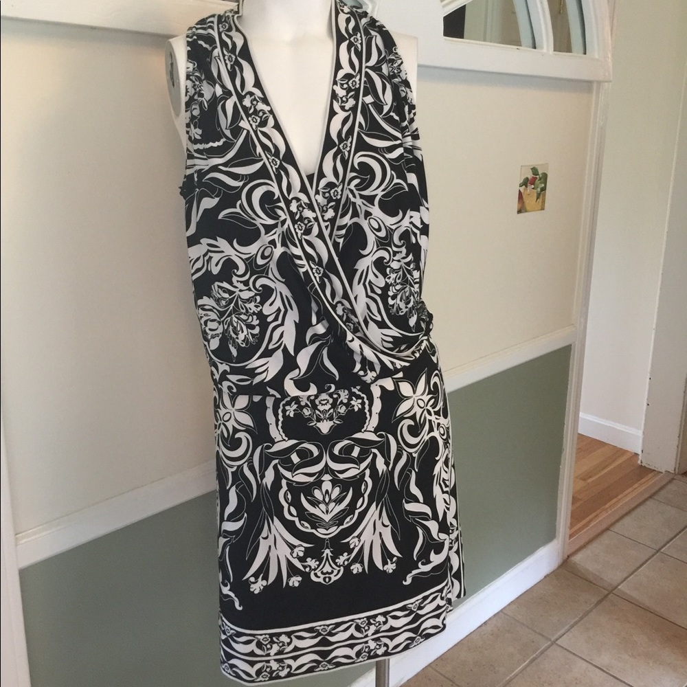 WHBM B&W sleeveless patterned dress, Sz Med