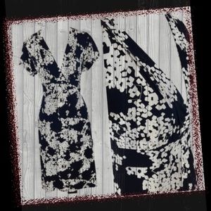 Merona Navy and White Stretch Jersey Midi Dress