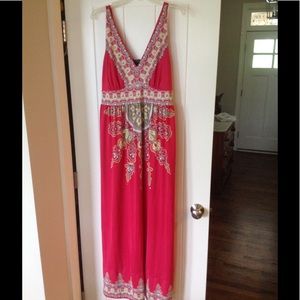 Pink/grey/yellow/white v neck maxi dress