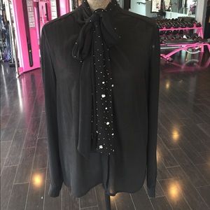 Black sheer tie neck blouse