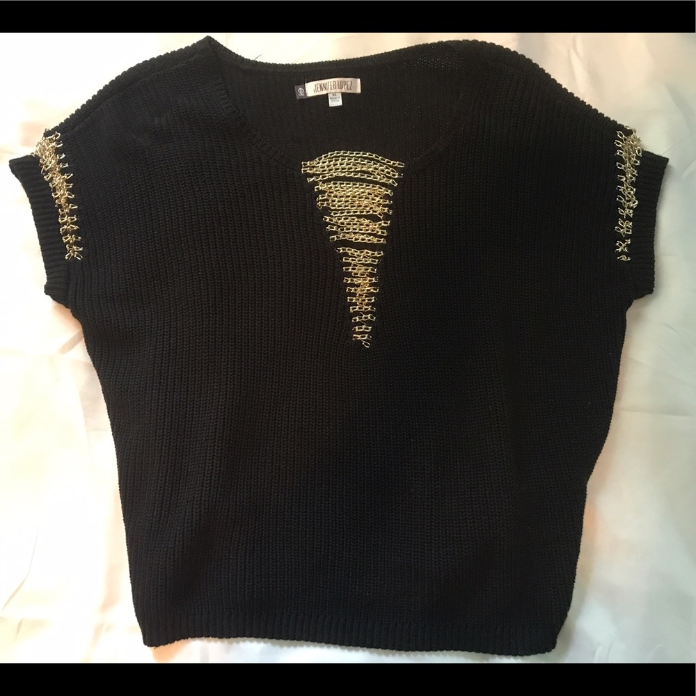 Jennifer Lopez black short sleeve cotton tee