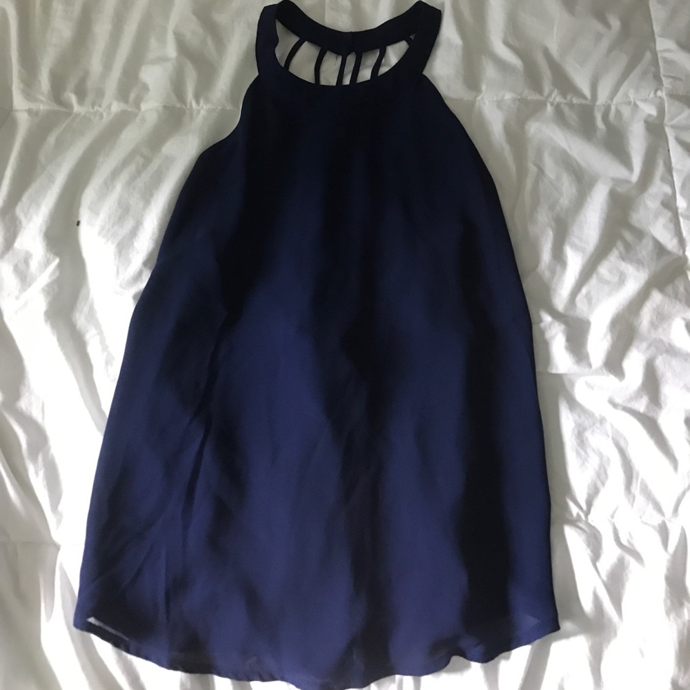blue open back tank