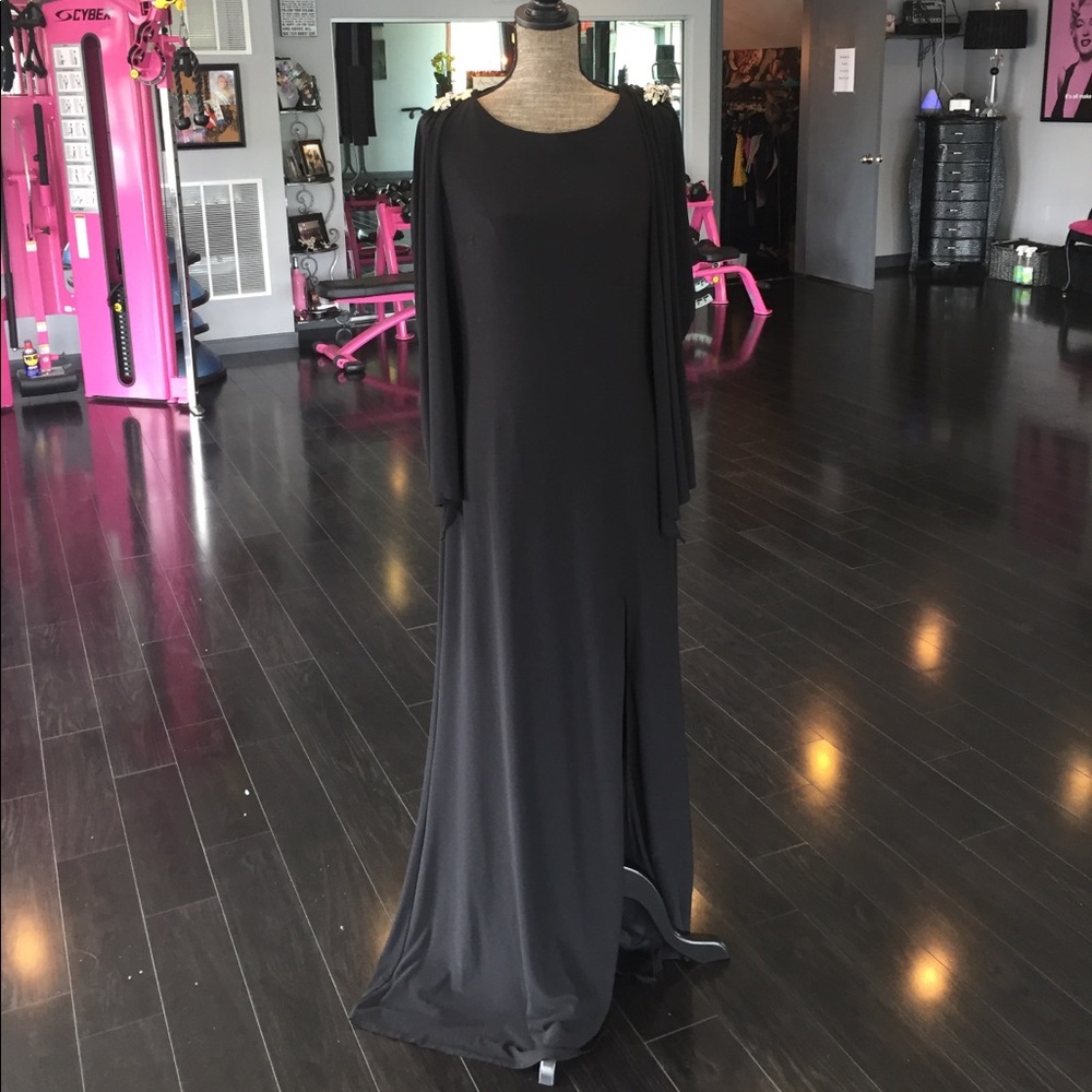 Tony Bowls black sided slit gown