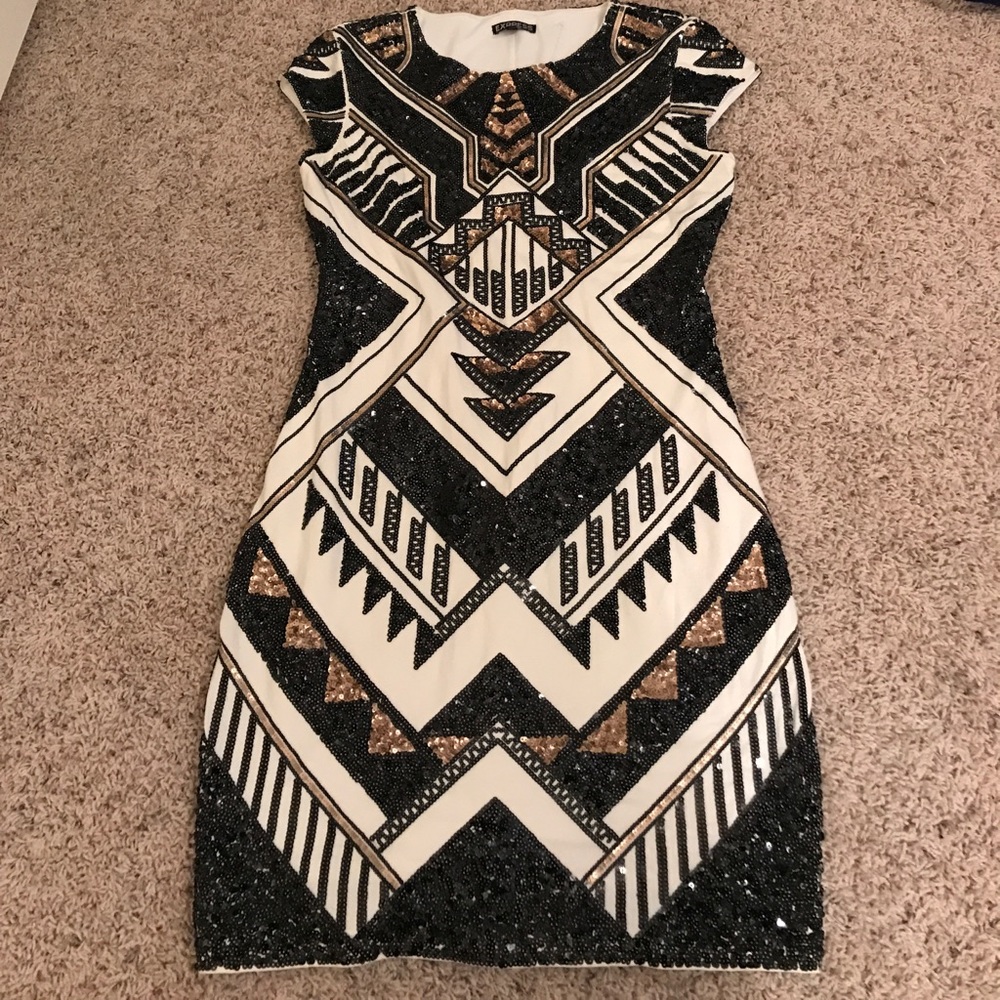 Express Black and Gold Bodycon Dress
