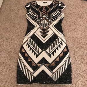Express Black and Gold Bodycon Dress