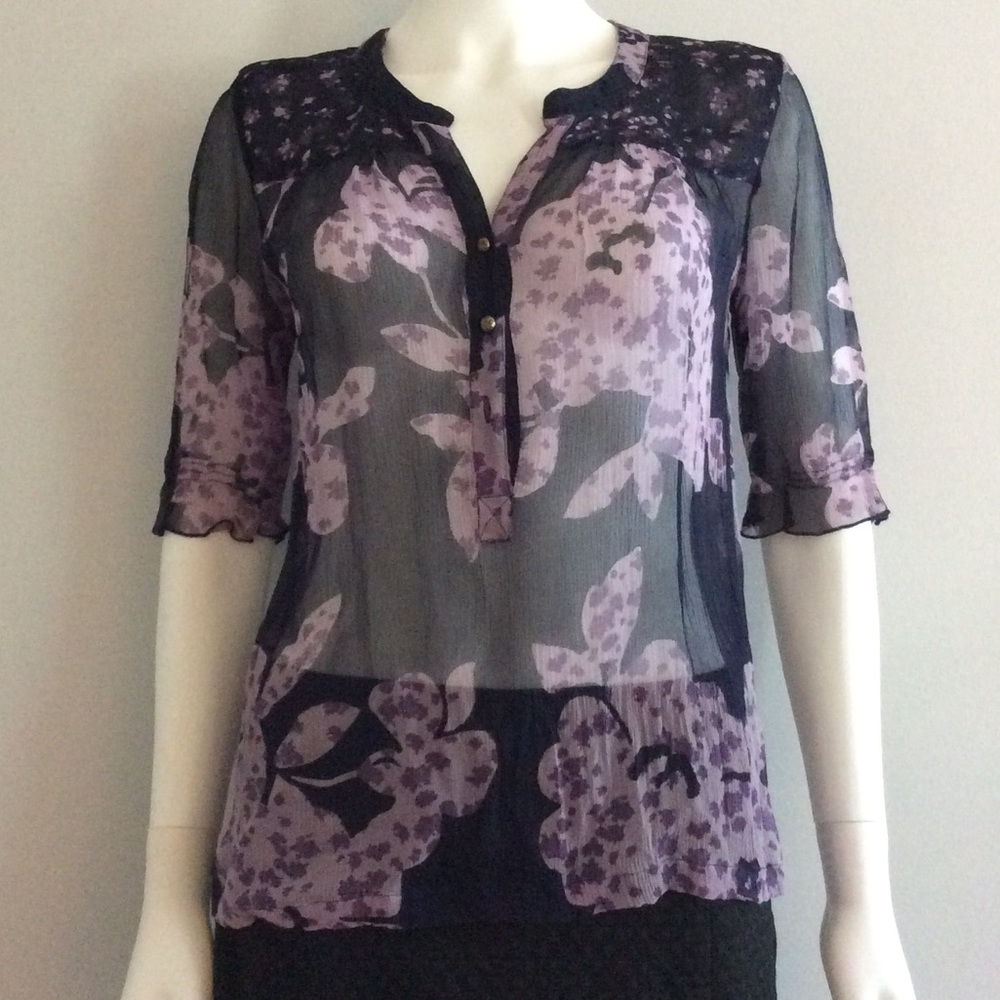 Sheer Silk Print Blouse