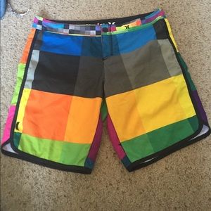 Hurley mid thigh swim shorts.