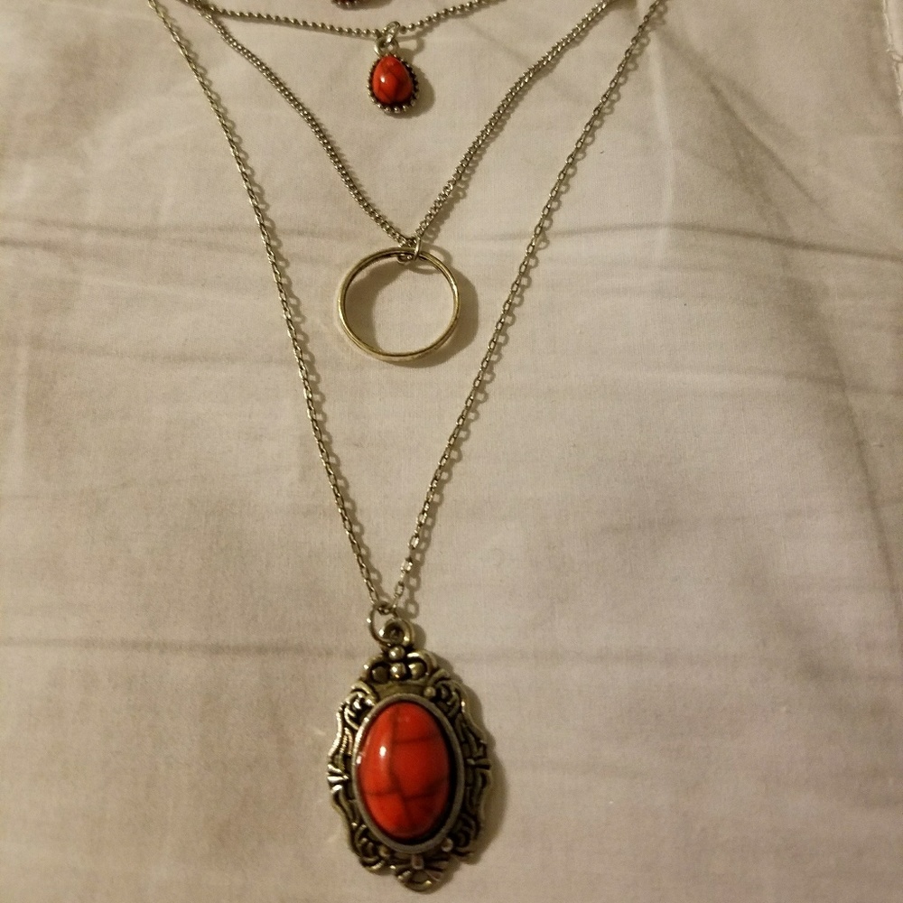 3 strand silver necklace with matching earrings