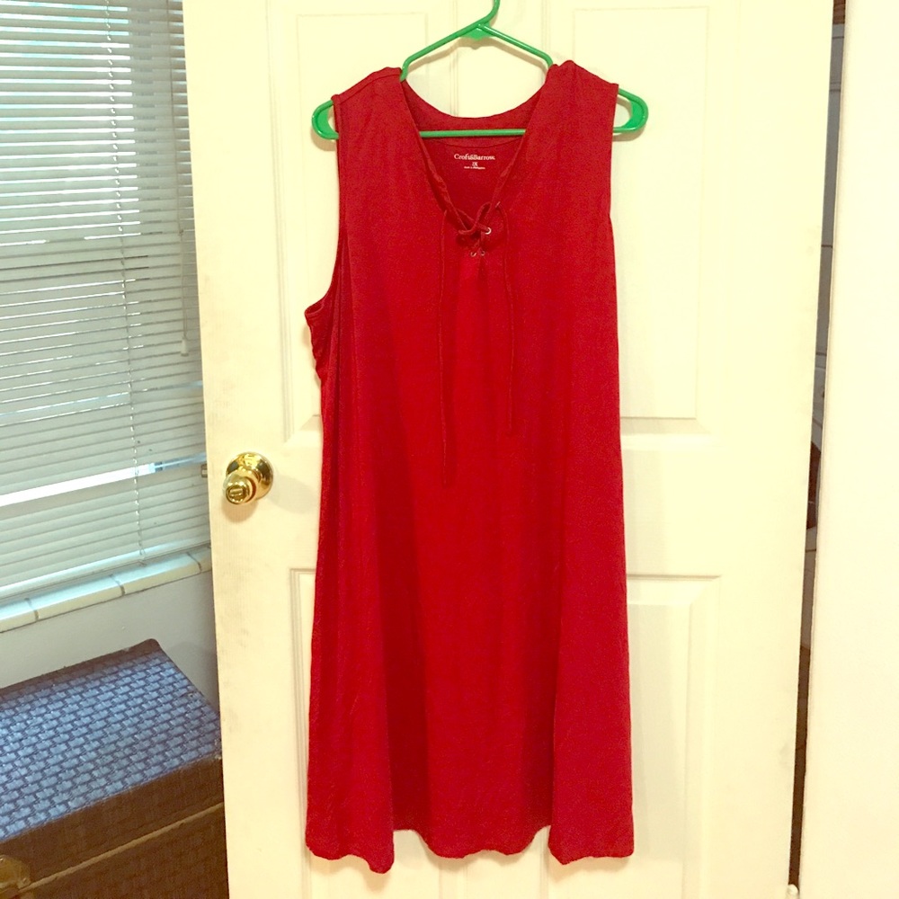 Bright red dress with lace up top
