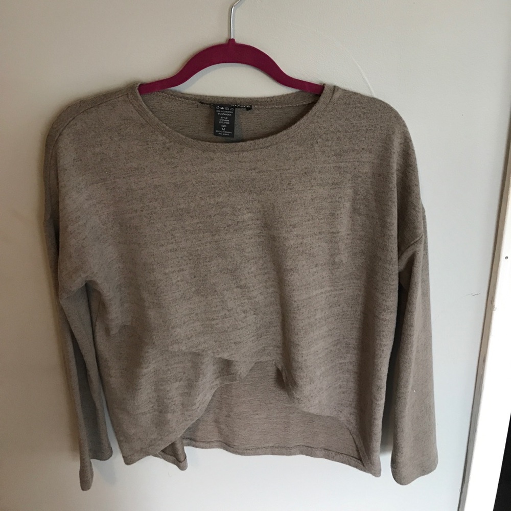 Taupe Cropped Long Sleeve Sweater