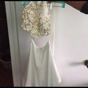 2- piece gold and white formal dress