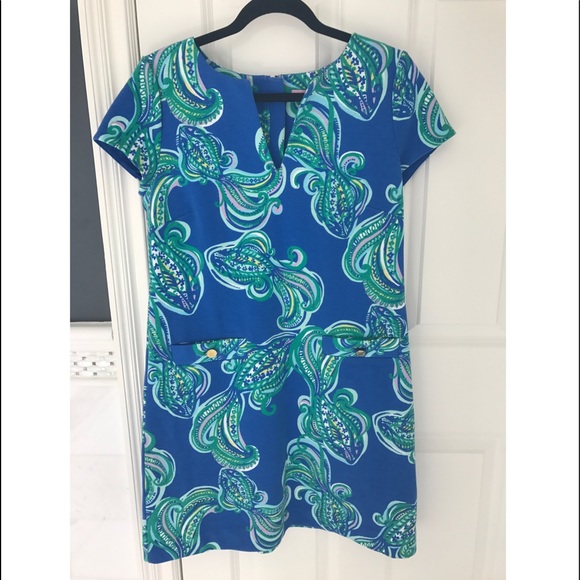 $198 New Lilly Pulitzer Layton Shift Dress Blue Crush She Got Sole XS