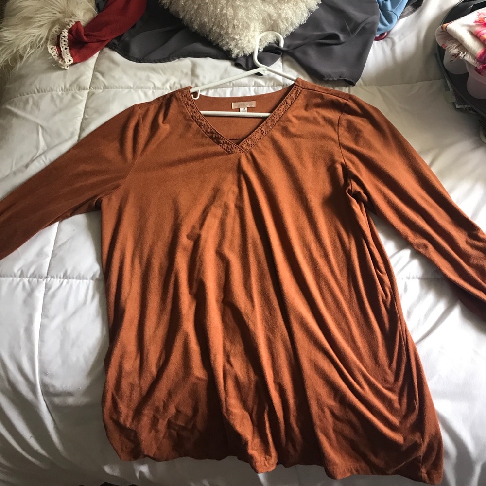 Faux suede quarter sleeve shirt
