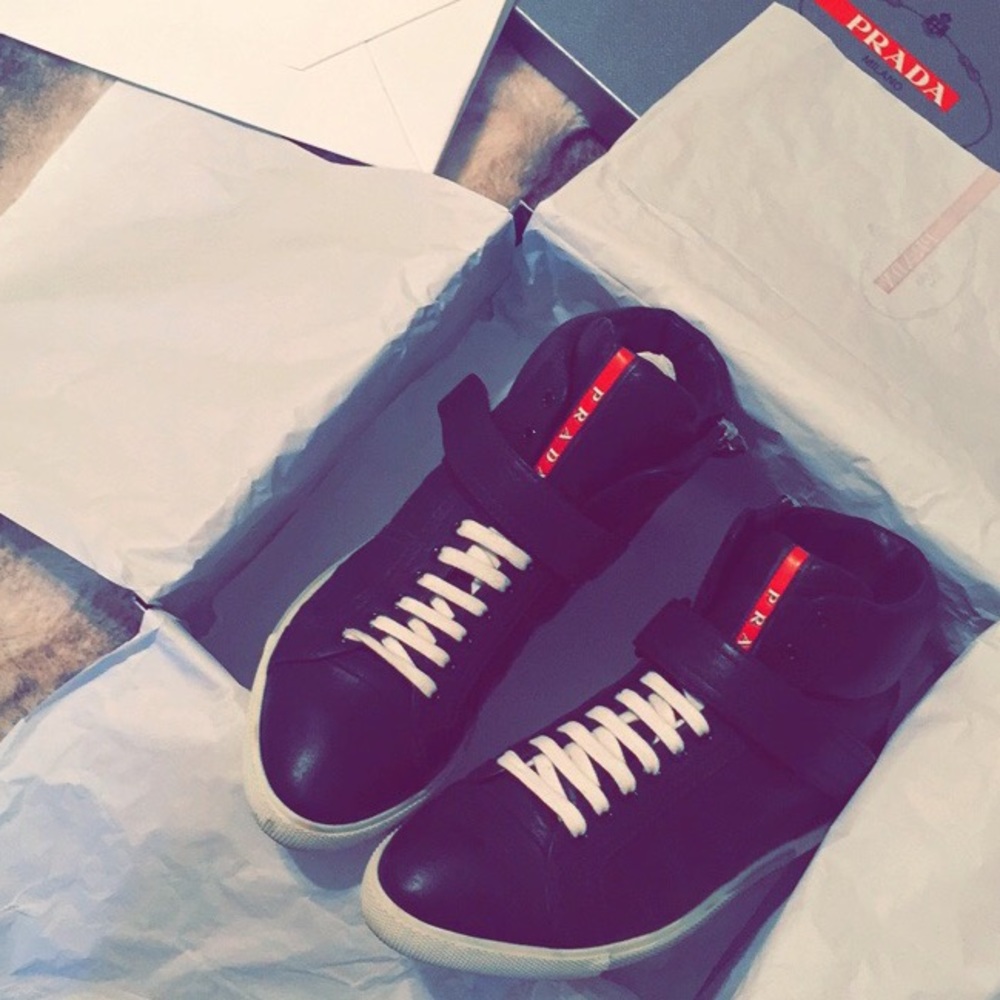 Authentic Prada Napa High Top Leather Sneakers
