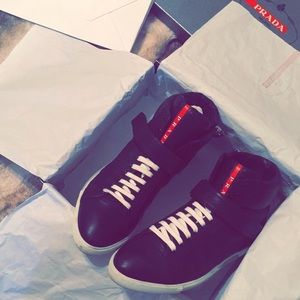 Authentic Prada Napa High Top Leather Sneakers