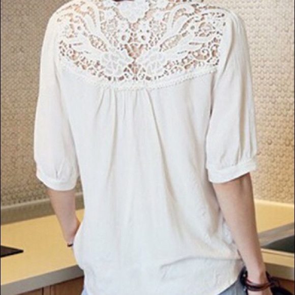 Lace patchwork smock white blouse - Picture 2 of 3