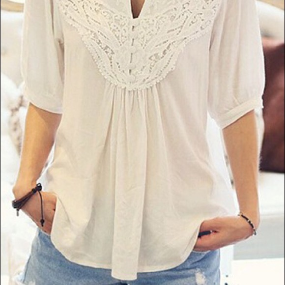 Lace patchwork smock white blouse - Picture 3 of 3