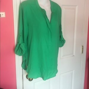 Green zip front blouse