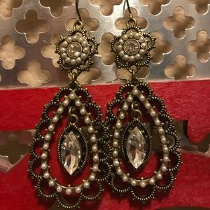 Pearl + Crystal Floral Filigree Earrings