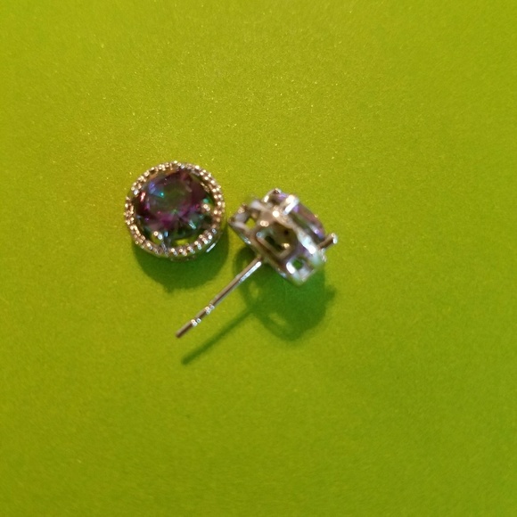 Earrings Round Mystical Topaz 18k GF. Halo Stud. - Picture 4 of 5