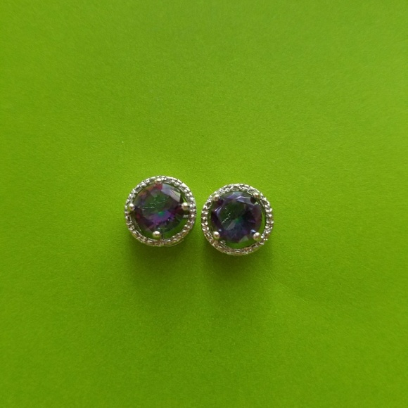 Earrings Round Mystical Topaz 18k GF. Halo Stud. - Picture 5 of 5