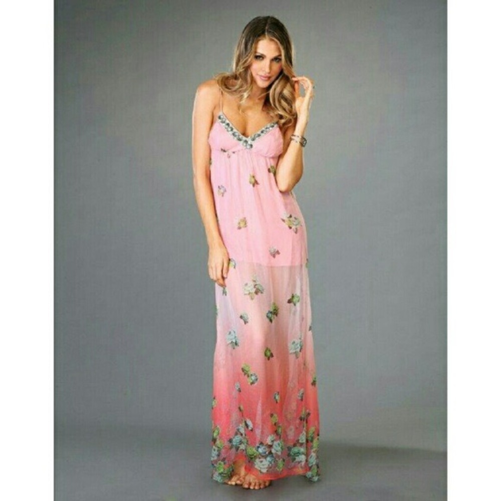 Beach Bunny Rose Print Chiffon Coverup/dress S.