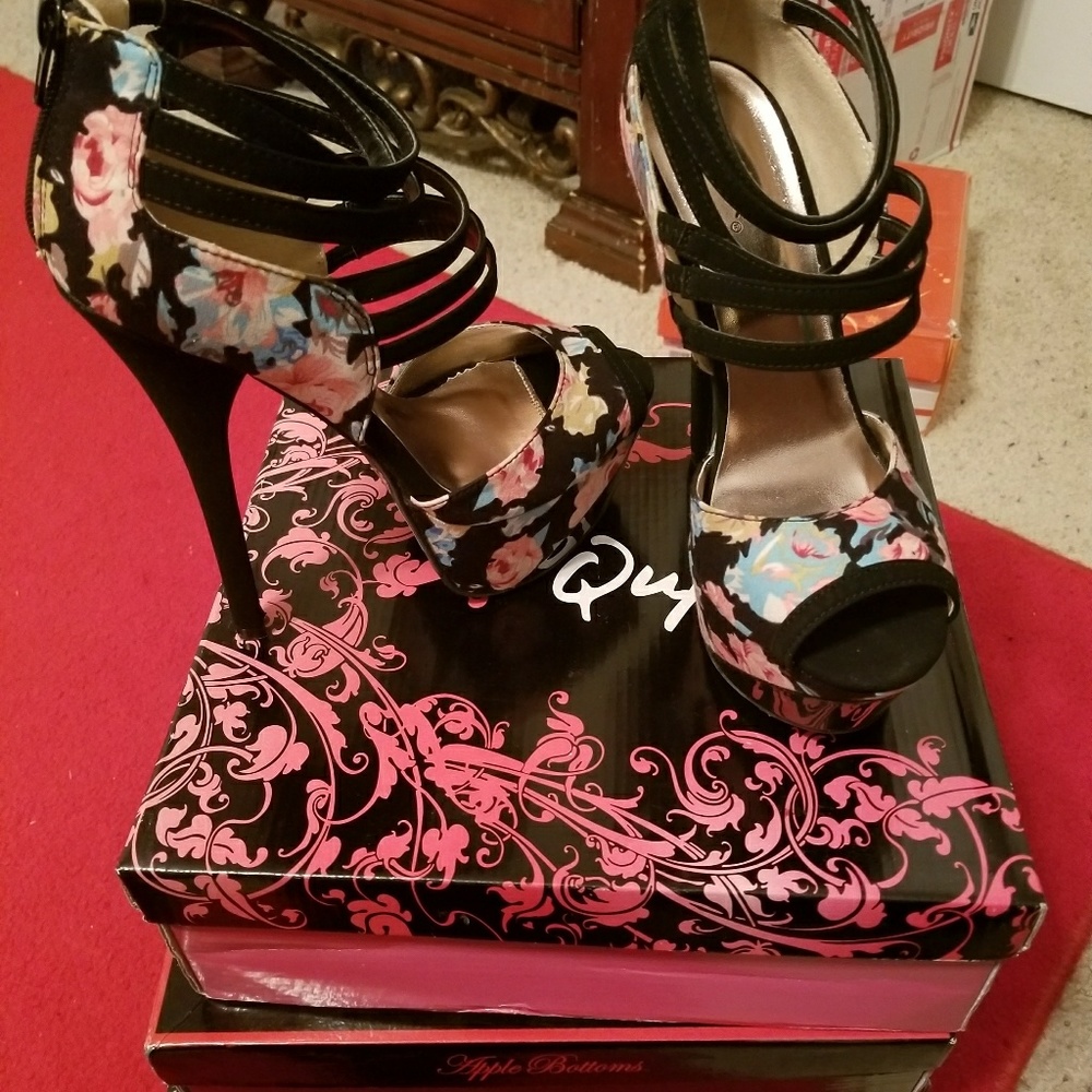 Black/floral heels