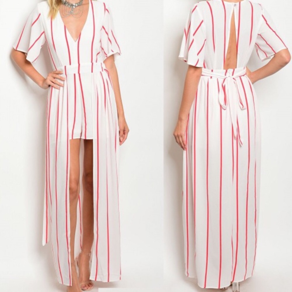 FINAL LARGE White and Coral Maxi Wrap Romper - Picture 2 of 4