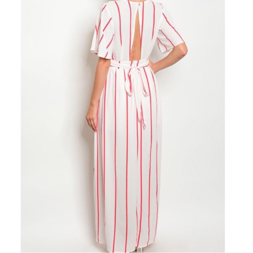 FINAL LARGE White and Coral Maxi Wrap Romper - Picture 3 of 4