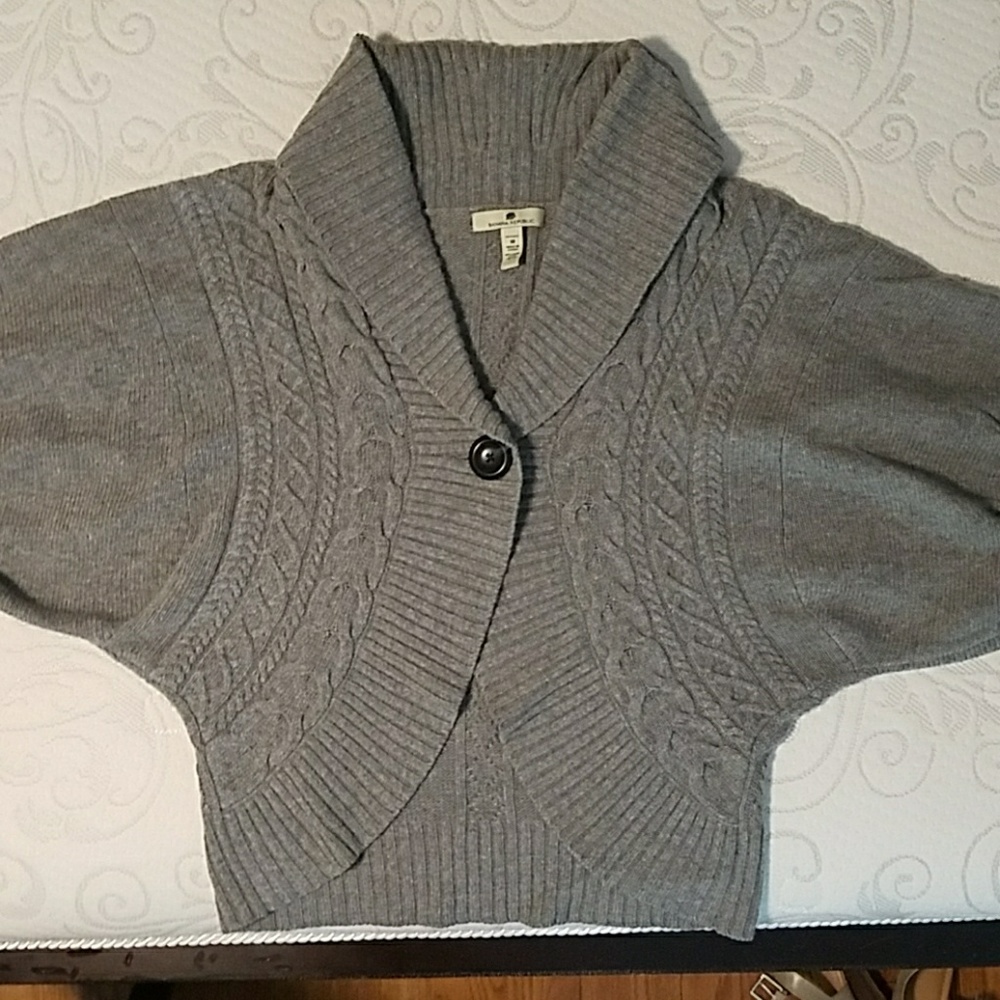 Gray wool short sleeve cardigan