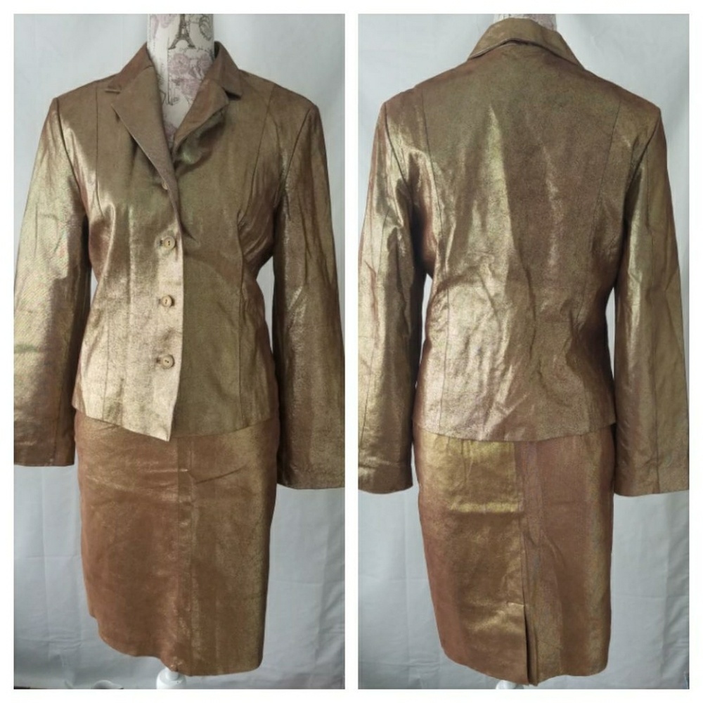 GOLD leather skirt suit from Express New 5/6 7/8