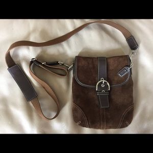 Brown suede leather Coach cross body bag