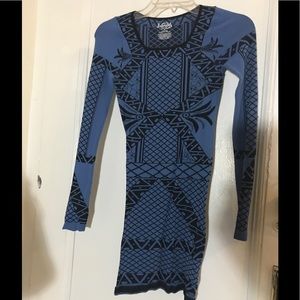 Blue patterned bandage dress