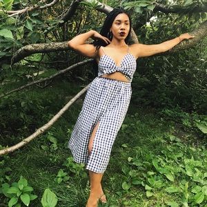 Zara's Bow Front tie Navy Plaid Dress