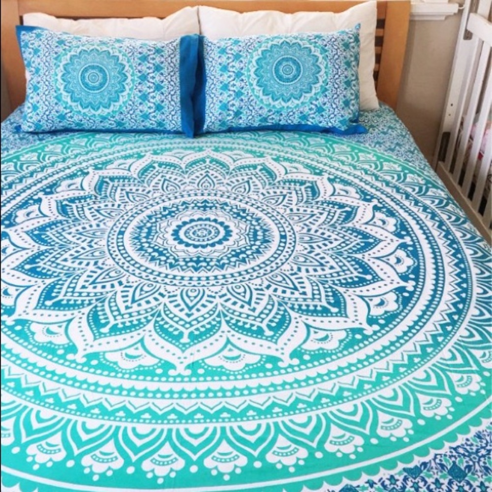 Blue, green & white Mandala tapestry