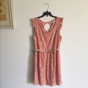 Cute Peach lace dress with cap sleeves