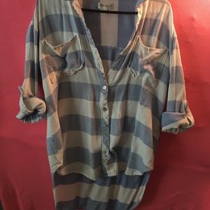 White &light blue button up. Super light and soft