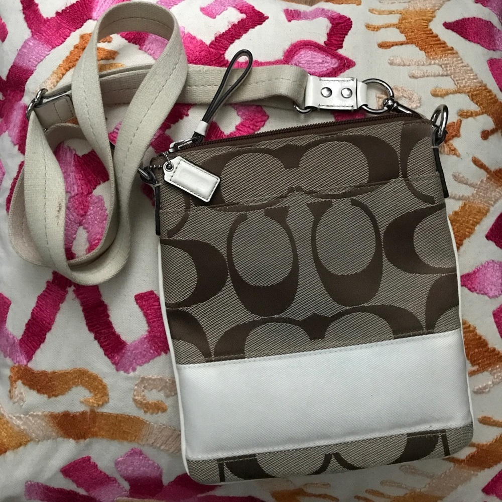 Tan/Brown/Cream Cloth Coach Crossbody
