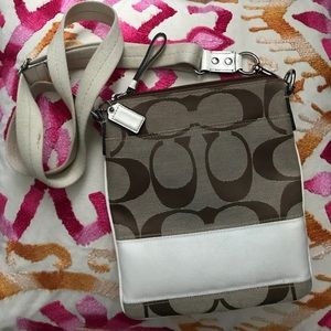 Tan/Brown/Cream Cloth Coach Crossbody