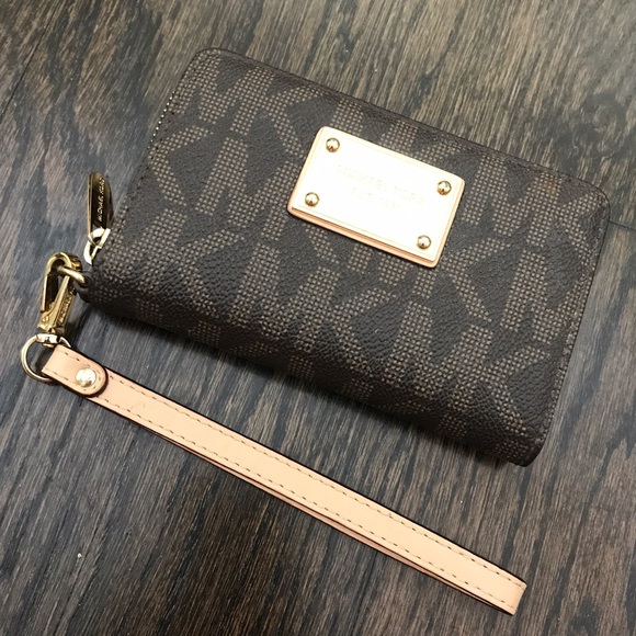 MICHAEL Michael Kors Handbags - Michael Kors MK Brown Zip Up Wallet Wristlet