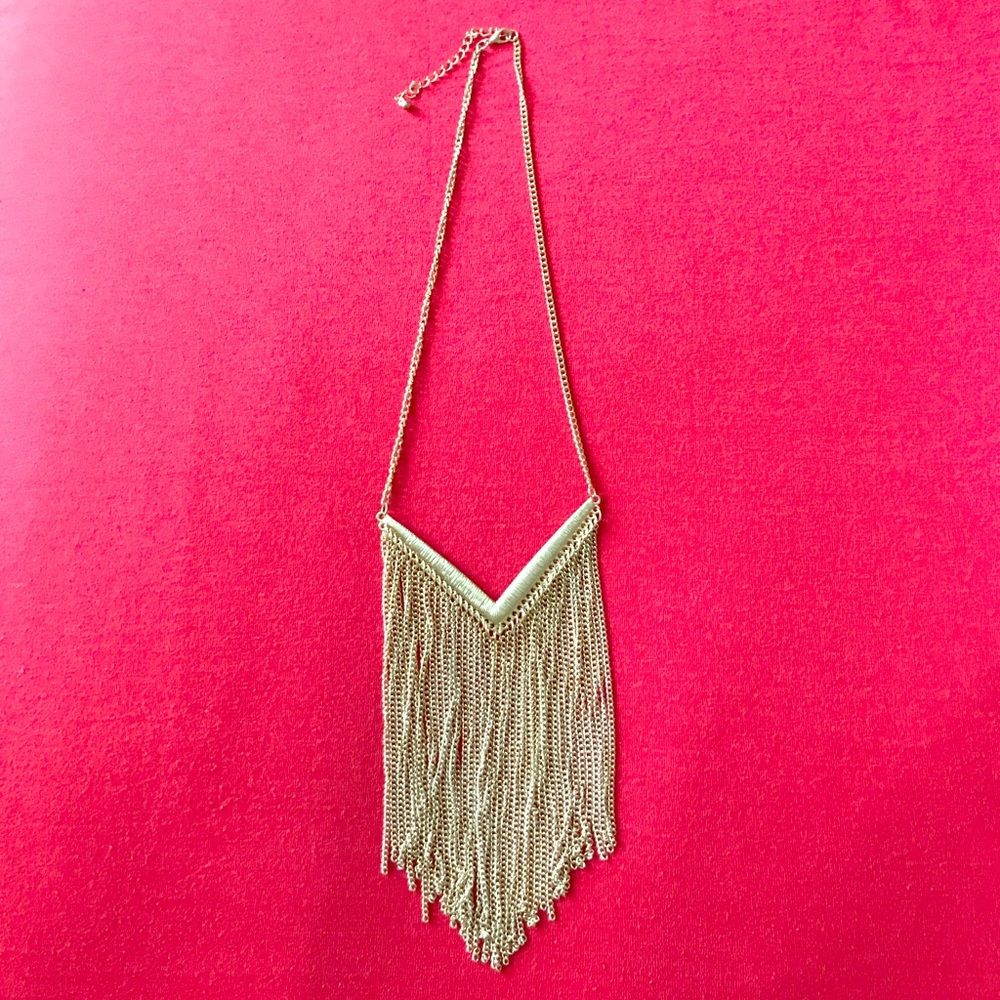 NWT gold tone necklace with metal fringe!