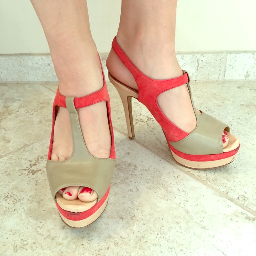 Jessica Simpson pink and tan heels