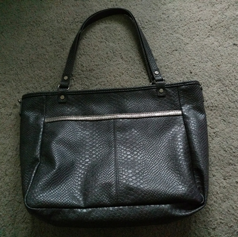 Thirty One Snakeskin and Gold Reversible tote
