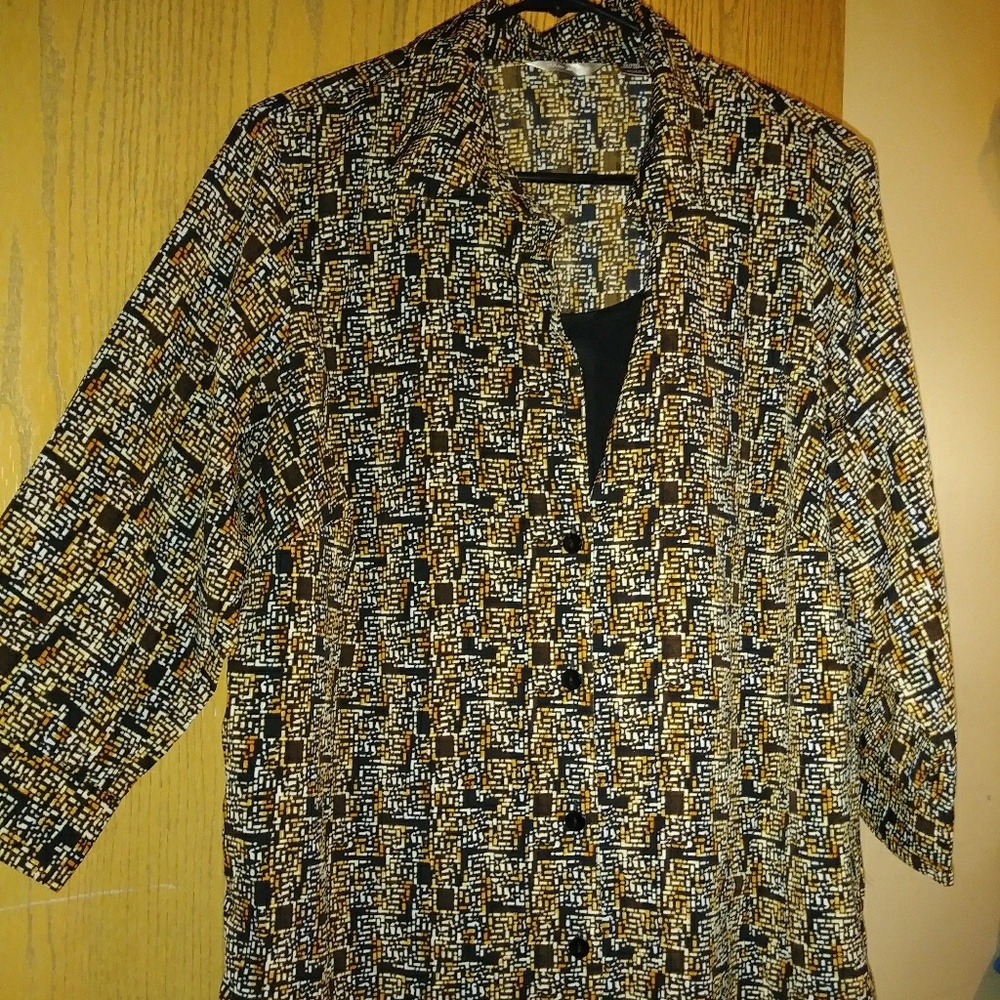 Womens 2x 3/4 Sleeve Button Up W Attached Camisole